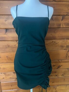 Elegant Dark Green Ruched Slip Dress